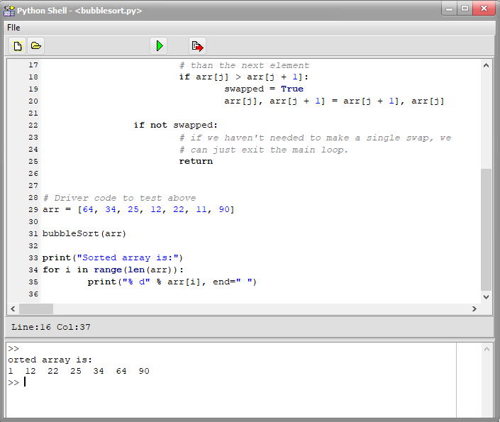 Python Shell window with result