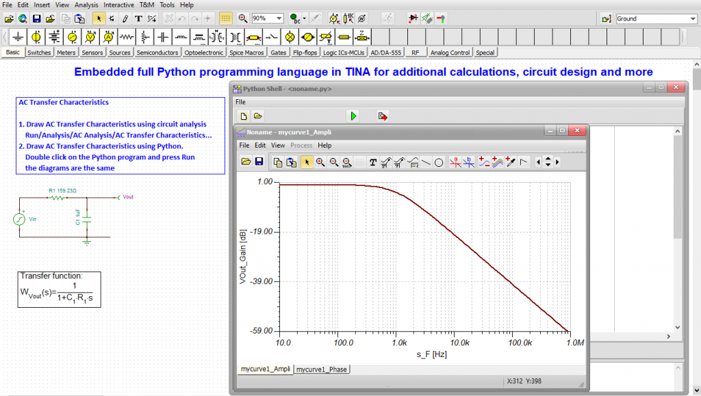 AC Ampli diagram after pressing the green button in the Python Shell window