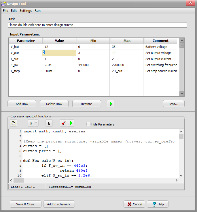 Specifying the output voltage at V_out = 3V