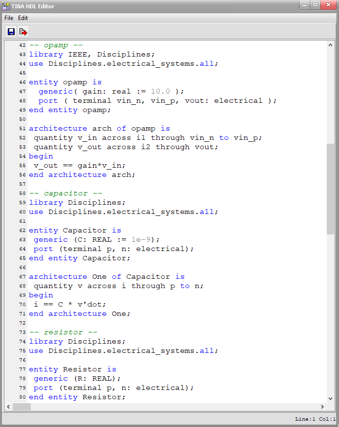 Simulation with VHDL-AMS: TINA HDL Editor image2