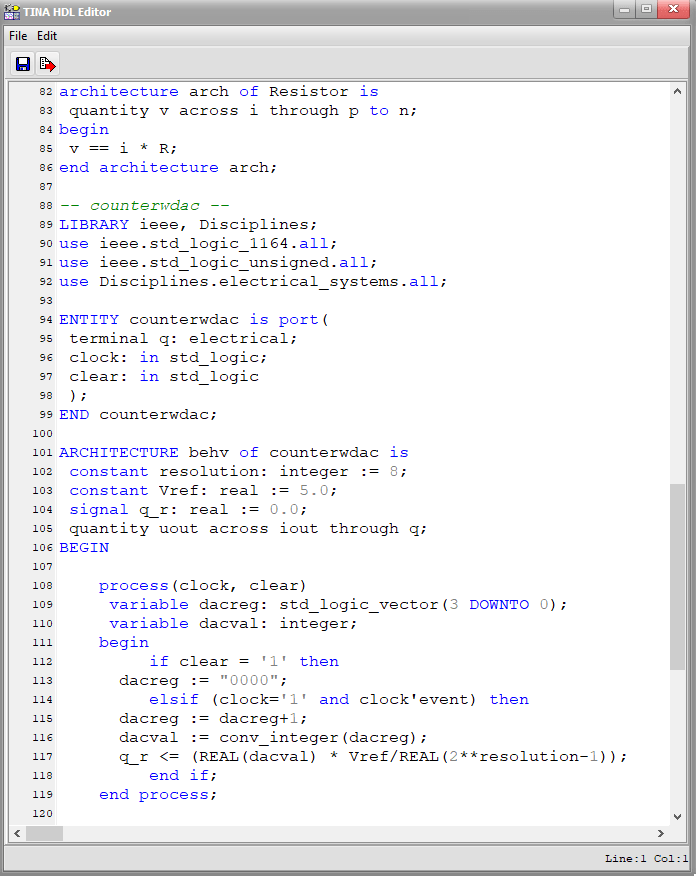 Simulation with VHDL-AMS: TINA HDL Editor image3