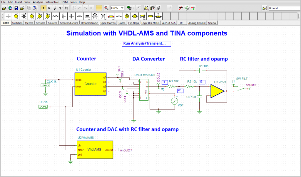 Simulation with VHDL-AMS circuit