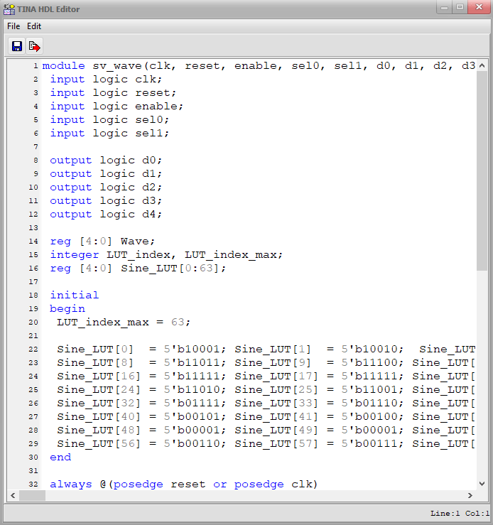 Wave Generator circuit with SystemVerilog-HDL Editor image1