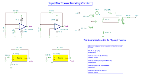 New circuits in TINA Resources: Input Bias Current Modeling Simulation with TINACloud
