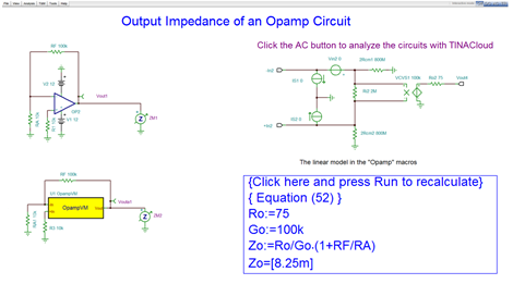 New circuit in TINA Resources: Output Impedance of an Opamp Circuit Simulation with TINACloud
