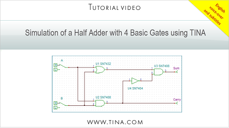 Tutorial Video for Simulation of a Half Adder Circuit with 4 Basic Gates using TINA