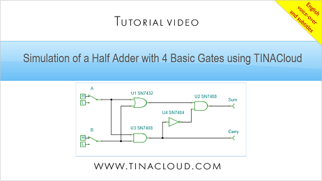 Tutorial Video for Simulation of a Half Adder Circuit with 4 Basic Gates using TINACloud