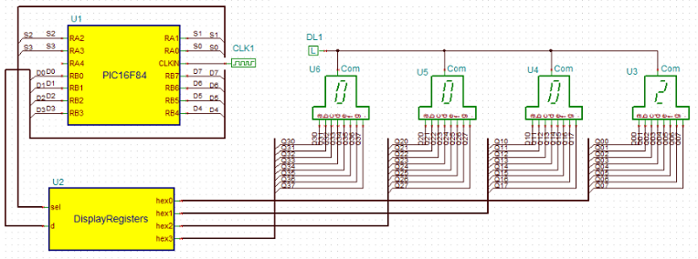 PIC16F84 Prime number generator Sim DE10 Lite circuit