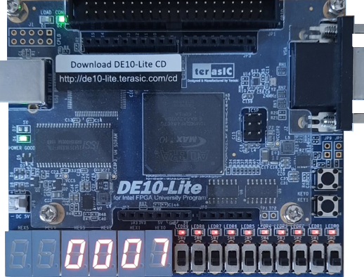 Prime numbers written on the display of the Terasic DE10_lite board
