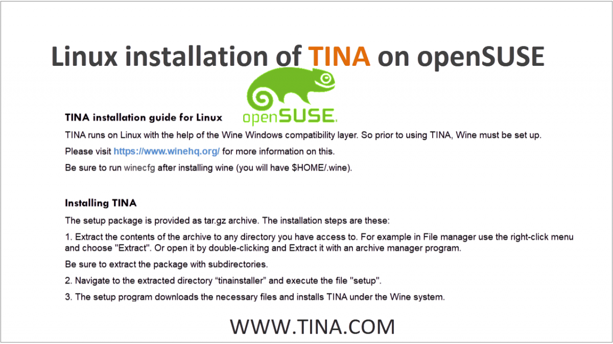 Linux installation of TINA on openSUSE