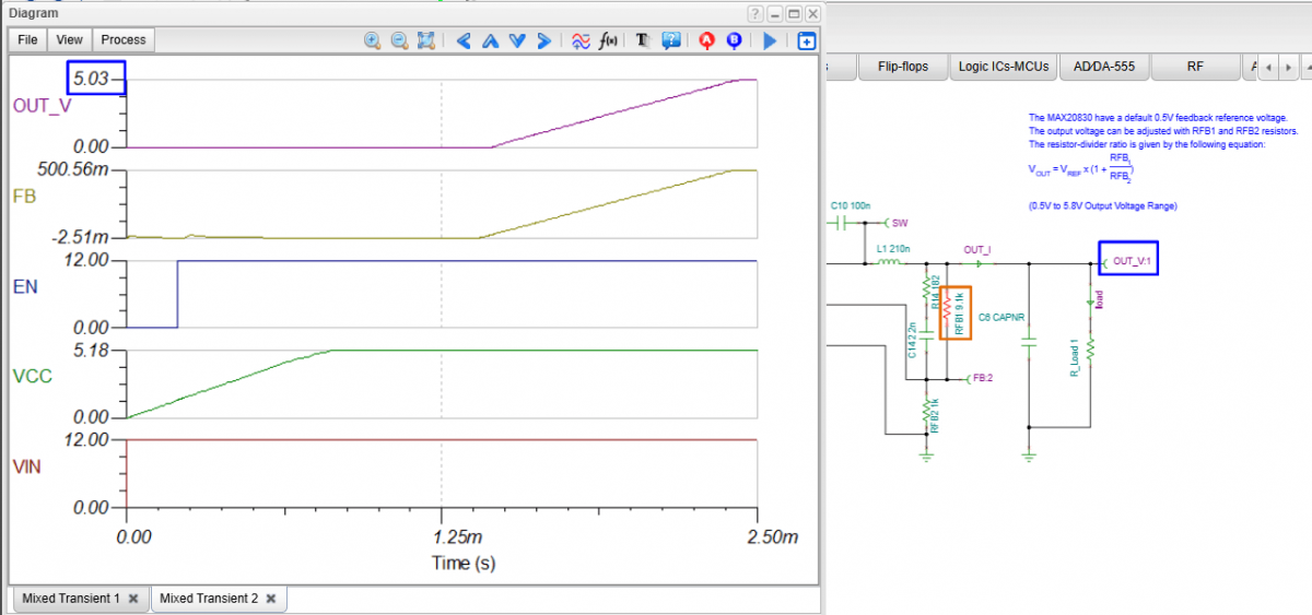 Simulation of MAX20830 DC-DC switching regulator with a PMBus interface ...