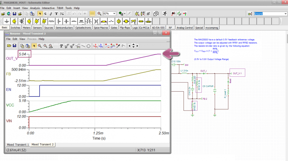 Simulation of MAX20830 DC-DC switching regulator with a PMBus interface ...