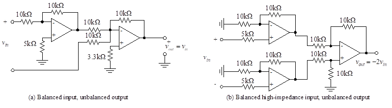 Versterkers met gebalanceerde ingangen of uitgangen, operationele versterkers