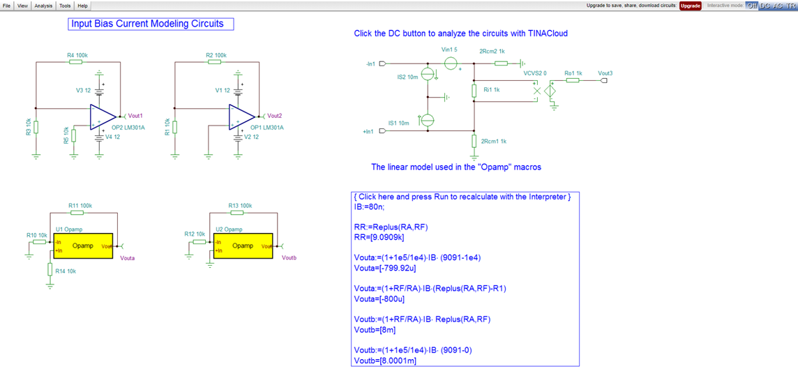 Input Bias Current Modeling Circuit Simulation