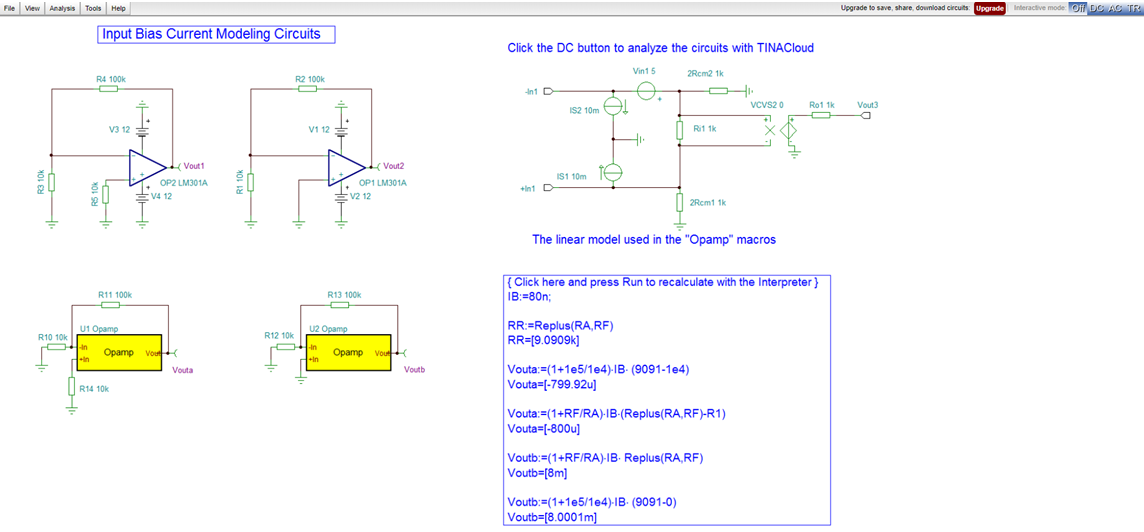 Simulation de circuit de modélisation de courant de polarisation d'entrée