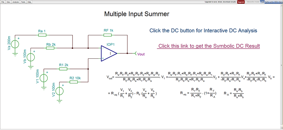 Multiple Input Summer Circuit Simulation by TINACloud