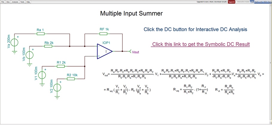 Simulasi Litar Summer Input Multiple oleh TINACloud