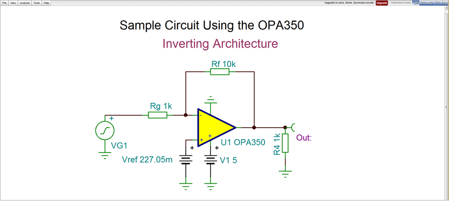 OPA350 Circuit Simulation with TINACloud