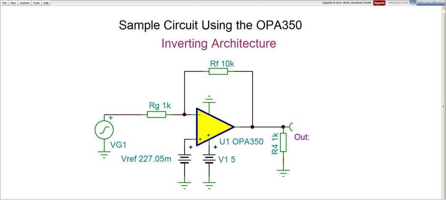 OPA350 Circuitsimulatie met TINACloud